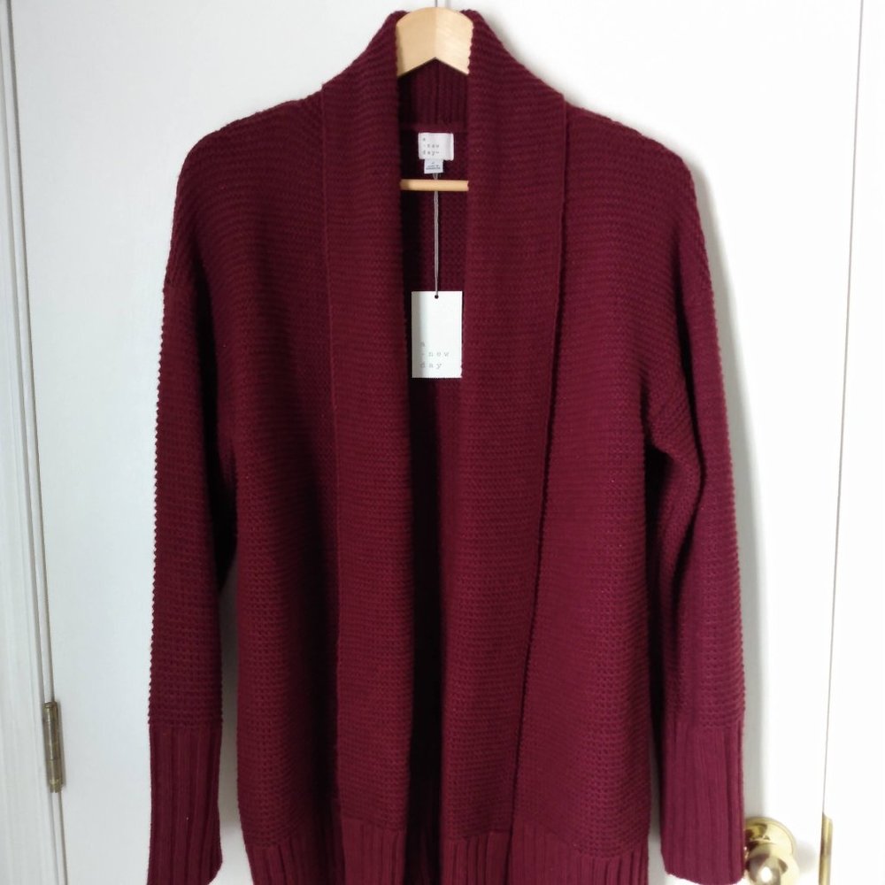 Oversized Chunky Burgundy Open-Front Cardigan S (NWT)
